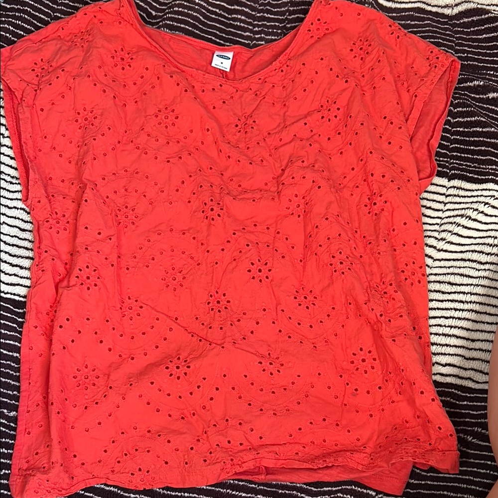 Women's Red Eyelet Top